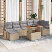 vidaXL Trädgårdsoffset med lagring 8 pcs Beige Poly rattan