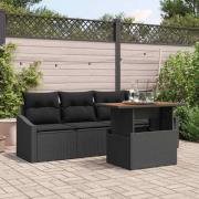 vidaXL Trädgårdsoffset med lagring 5 pcs Svart Poly rattan