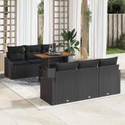 vidaXL Trädgårdsoffset med lagring 7 pcs Svart Poly rattan