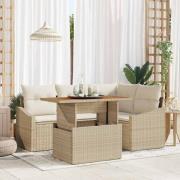 vidaXL Trädgårdsoffset med lagring 5 pcs Beige Poly rattan