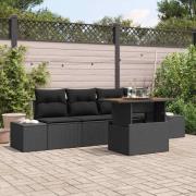vidaXL Trädgårdsoffset med lagring 5 pcs Svart Poly rattan
