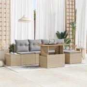 vidaXL Trädgårdsoffset med lagring 6 pcs Beige Poly rattan