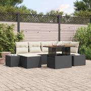 vidaXL Trädgårdsoffset med lagring 7 pcs Svart Poly rattan