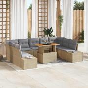 vidaXL Trädgårdsoffset med lagring 10 pcs Beige Poly rattan
