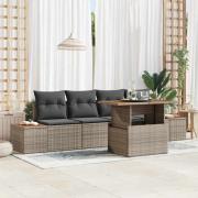 vidaXL Trädgårdsoffset med lagring 5 pcs Grå Poly rattan
