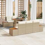 vidaXL Trädgårdsoffset med lagring 6 pcs Beige Poly rattan