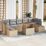 vidaXL Trädgårdsoffset med lagring 8 pcs Beige Poly rattan