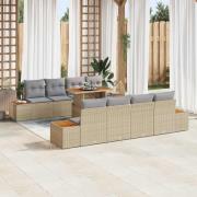 vidaXL Trädgårdsoffset med lagring 9 pcs Beige Poly rattan
