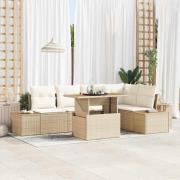 vidaXL Trädgårdsoffset med lagring 6 pcs Beige Poly rattan
