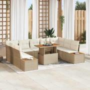 vidaXL Trädgårdsoffset med lagring 10 pcs Beige Poly rattan