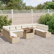 vidaXL Trädgårdsoffset med lagring 11 pcs Beige Poly rattan