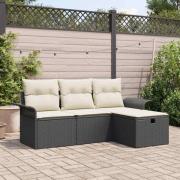 vidaXL Trädgårdsoffset 4 pcs Svart och gräddvit 196 x 117 x 85 cm