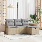 vidaXL Trädgårdsoffset med kudde 4 pcs beige och ljusgrå Poly rattan