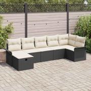 vidaXL Trädgårdsoffset 7 pcs Svart och gräddvit 297,5 x 132,5 x 85 cm