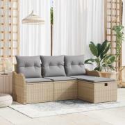 vidaXL Trädgårdsoffset med kudde 4 pcs beige och ljusgrå Poly rattan