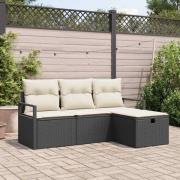 vidaXL Trädgårdsoffset 4 pcs Svart och gräddvit 175 x 117 x 85 cm