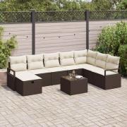 vidaXL Trädgårdsoffset 9 pcs Brun och gräddvit 287 x 177 x 85 cm