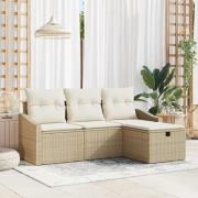 vidaXL Trädgårdsoffset med kudde 4 pcs Beige Poly rattan