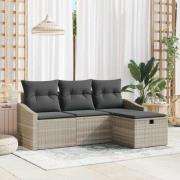 vidaXL Trädgårdsoffset med kudde 4 pcs Ljusgrå Poly rattan
