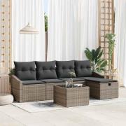 vidaXL Trädgårdsoffset med kudde 6 pcs Grå Poly rattan