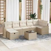 vidaXL Trädgårdsoffset med kudde 8 pcs Beige Poly rattan