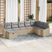 vidaXL Trädgårdsoffset med kudde 8 pcs Beige Poly rattan