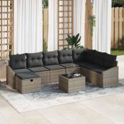 vidaXL Trädgårdsoffset med kudde 9 pcs Grå Poly rattan