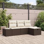 vidaXL Trädgårdsoffset med kudde 4 pcs Brun Poly rattan