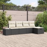 vidaXL Trädgårdsoffset med kudde 5 pcs Svart Poly rattan