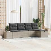 vidaXL Trädgårdsoffset med kudde 5 pcs Ljusgrå Poly rattan
