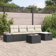 vidaXL Trädgårdsoffset med kudde 6 pcs Svart Poly rattan