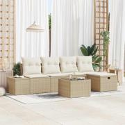 vidaXL Trädgårdsoffset med kudde 6 pcs Beige Poly rattan