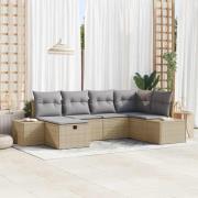 vidaXL Trädgårdsoffset med kudde 6 pcs Beige Poly rattan