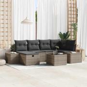 vidaXL Trädgårdsoffset med kudde 7 pcs Grå Poly rattan