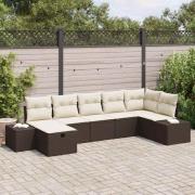 vidaXL Trädgårdsoffset med kudde 7 pcs Brun Poly rattan
