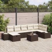 vidaXL Trädgårdsoffset med kudde 8 pcs Brun Poly rattan