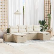 vidaXL Trädgårdsoffset med kudde 6 pcs Beige Poly rattan