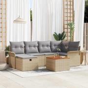 vidaXL Trädgårdsoffset med kudde med lagring 7 pcs Beige Poly rattan