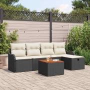 vidaXL Trädgårdsoffset med kudde med lagring 6 pcs Svart Poly rattan