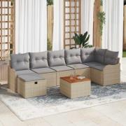 vidaXL Trädgårdsoffset med kudde med lagring 8 pcs Beige Poly rattan