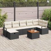 vidaXL Trädgårdsoffset med kudde med lagring 8 pcs Svart Poly rattan