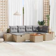 vidaXL Trädgårdsoffset med kudde med lagring 7 pcs Beige Poly rattan