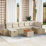 vidaXL Trädgårdsoffset med kudde med lagring 8 pcs Beige Poly rattan