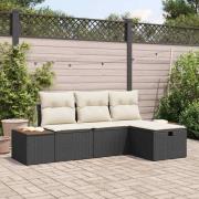 vidaXL Trädgårdsoffset med kudde 4 pcs Svart Poly rattan