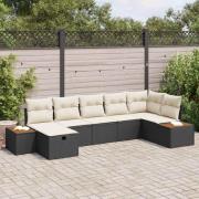 vidaXL Trädgårdsoffset med kudde 7 pcs Svart Poly rattan