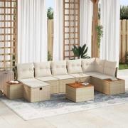 vidaXL Trädgårdsoffset med kudde 8 pcs Beige konstrotting