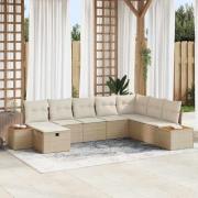 vidaXL Trädgårdsoffset med kudde 8 pcs Beige Poly rattan