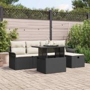 vidaXL Trädgårdsoffset med kudde med lagring 6 pcs Svart Poly rattan