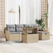 vidaXL Trädgårdsoffset med kudde med lagring 6 pcs Beige Poly rattan