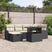 vidaXL Trädgårdsoffset med kudde med lagring 7 pcs Svart Poly rattan